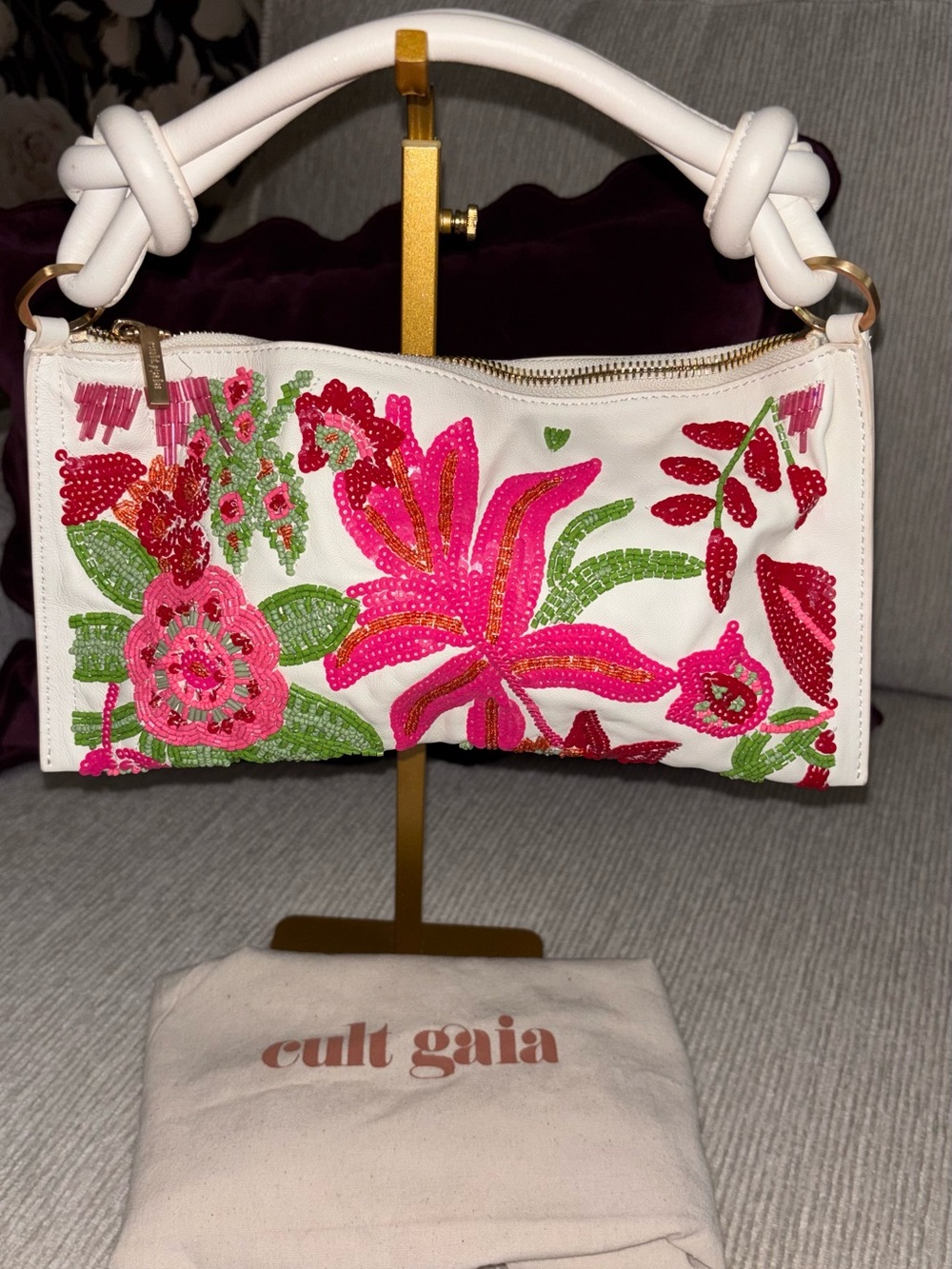 Cult Gaia Hera Nano Shoulder Bag “La Selva” Beaded Floral Leather Purse